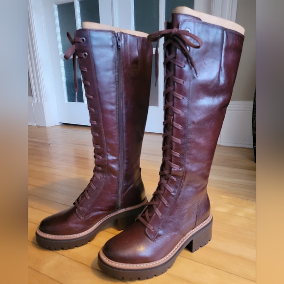 Cognac Lace-Up Knee High Boot with Tread New in Box from Naturalizer - Picture 5 of 11